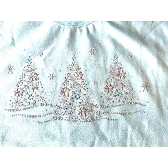 Baby Blue Christmas Sweatshirt,NEW,Beautiful, Sparkly, Bling, Tress, Pastels,L? - Picture 5 of 6